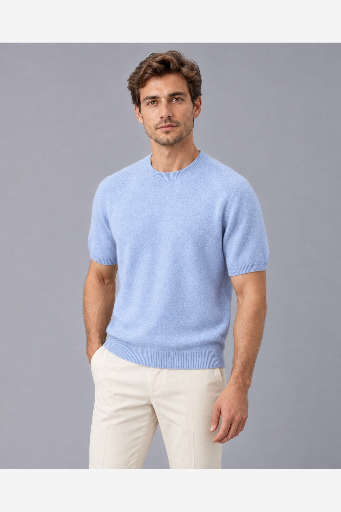 Men's Knitted T-Shirt – Light Blue