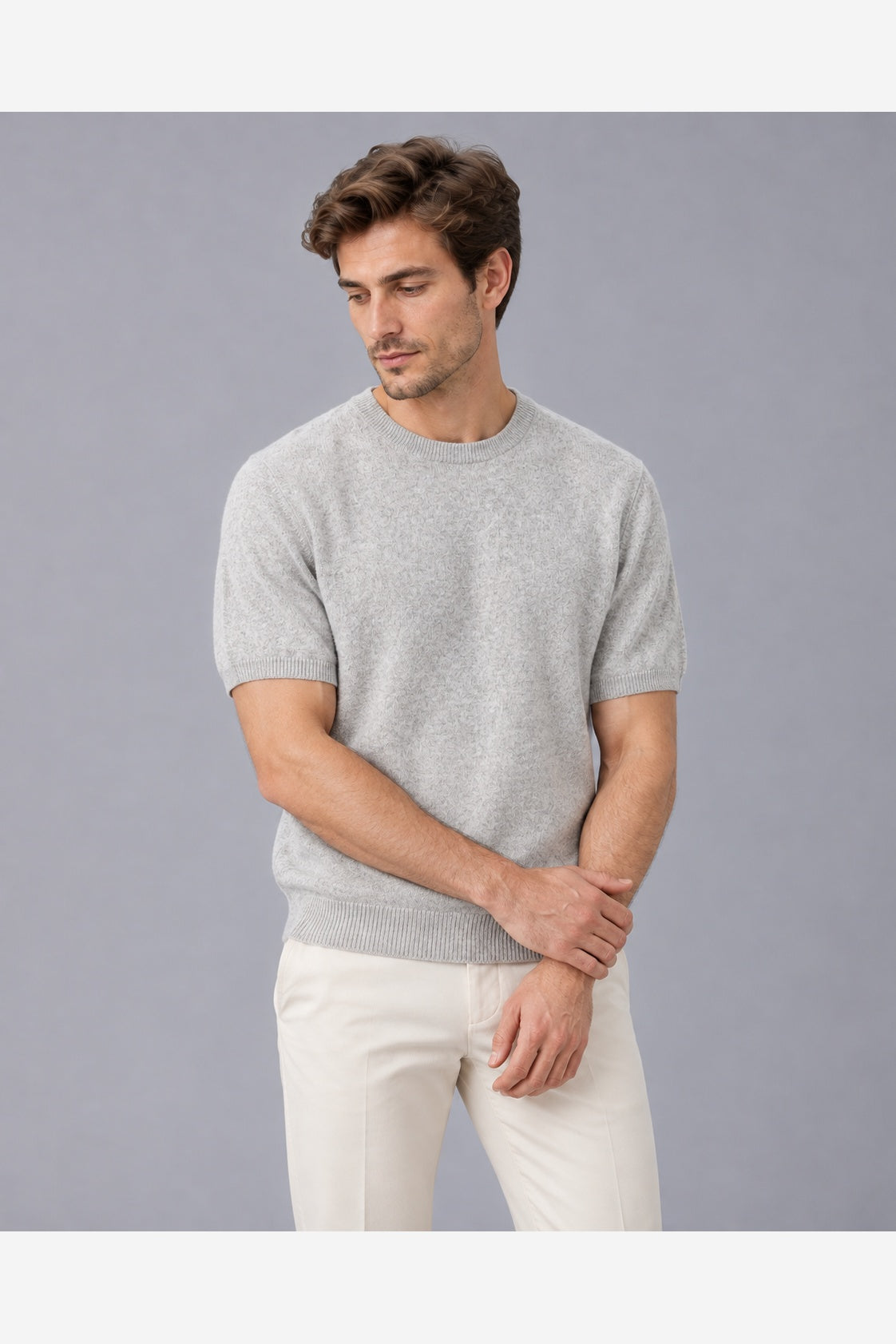 Men's Knitted T-Shirt – Light Grey