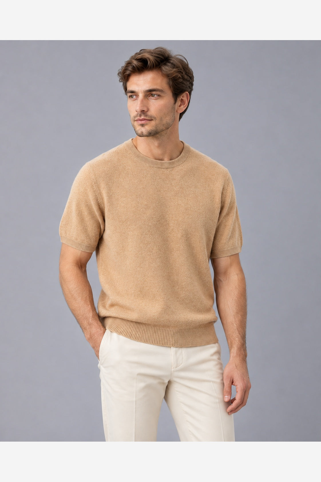 Men's Knitted T-Shirt – Ivory Mocha