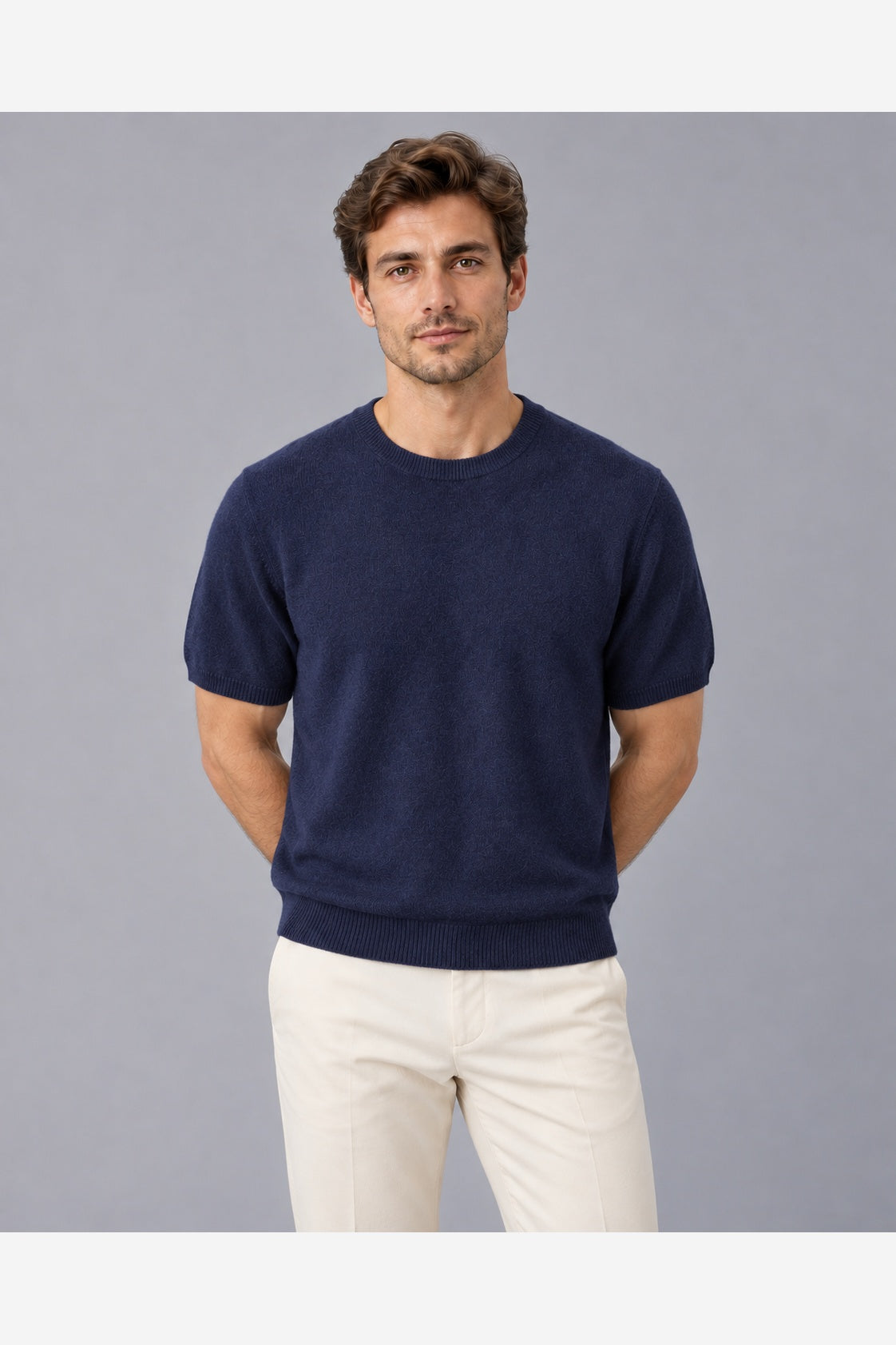Men's Knitted T-Shirt – Navy Blue