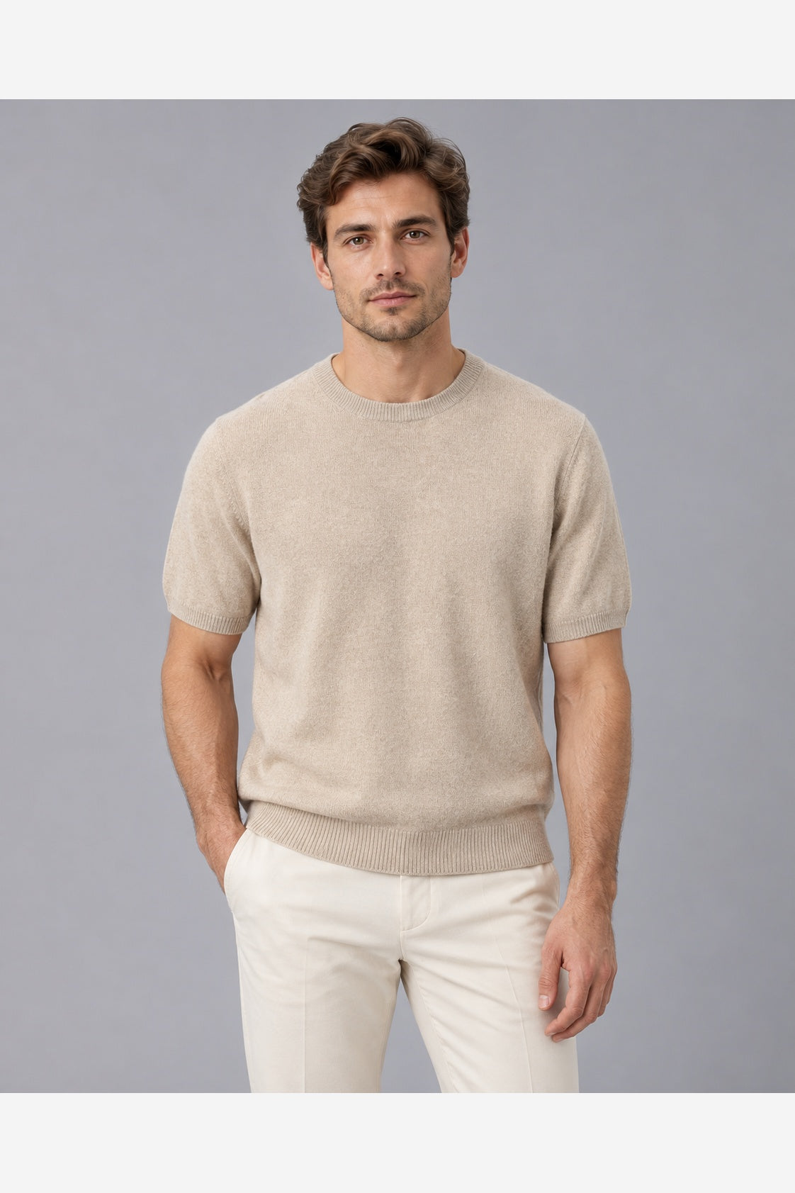 Men's Knitted T-Shirt – Beige