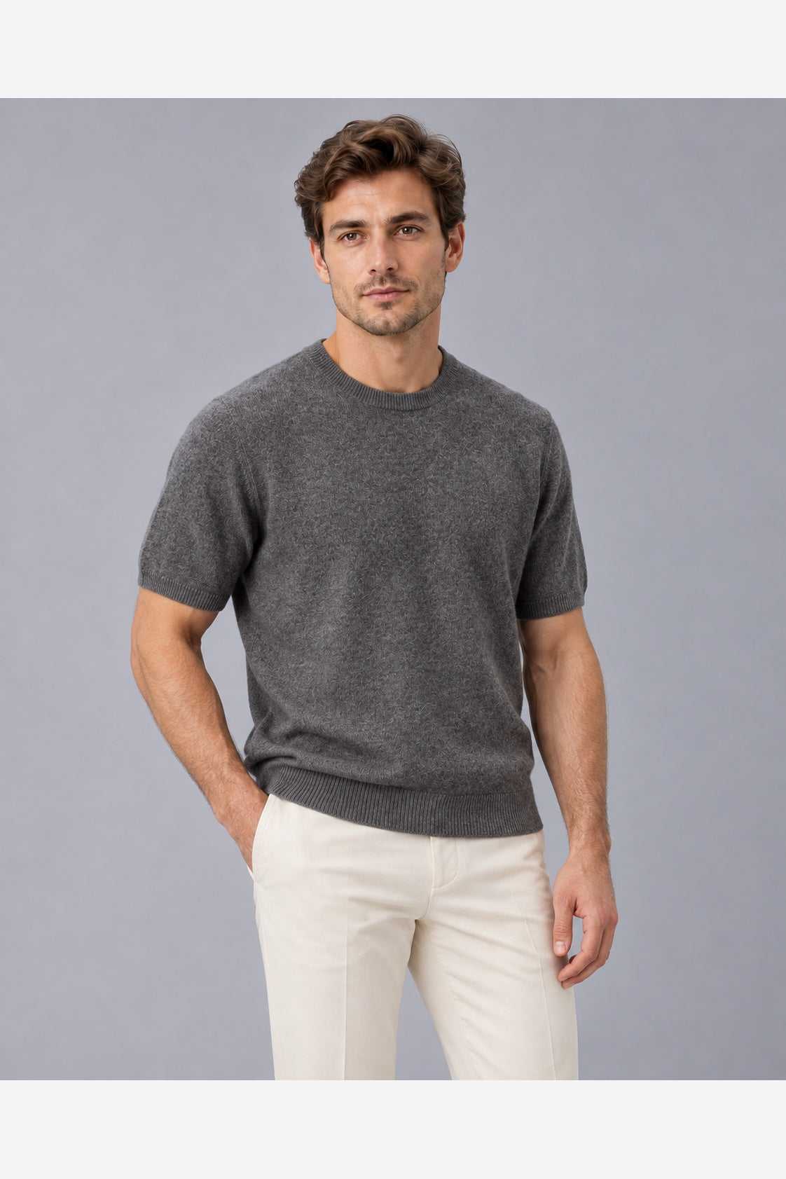 Men's Knitted T-Shirt – Dark Grey