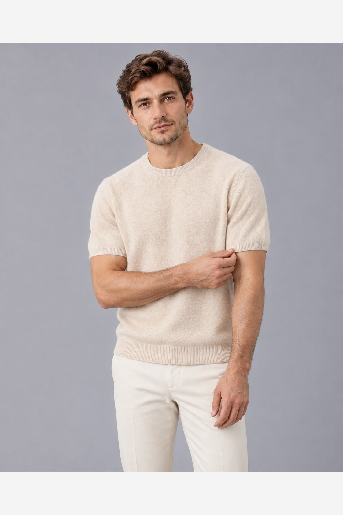 Men's Knitted T-Shirt – Light Beige