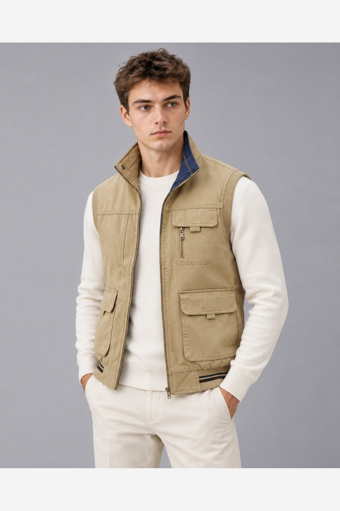 Men's Utility Gilet Multi Pocket – Khaki