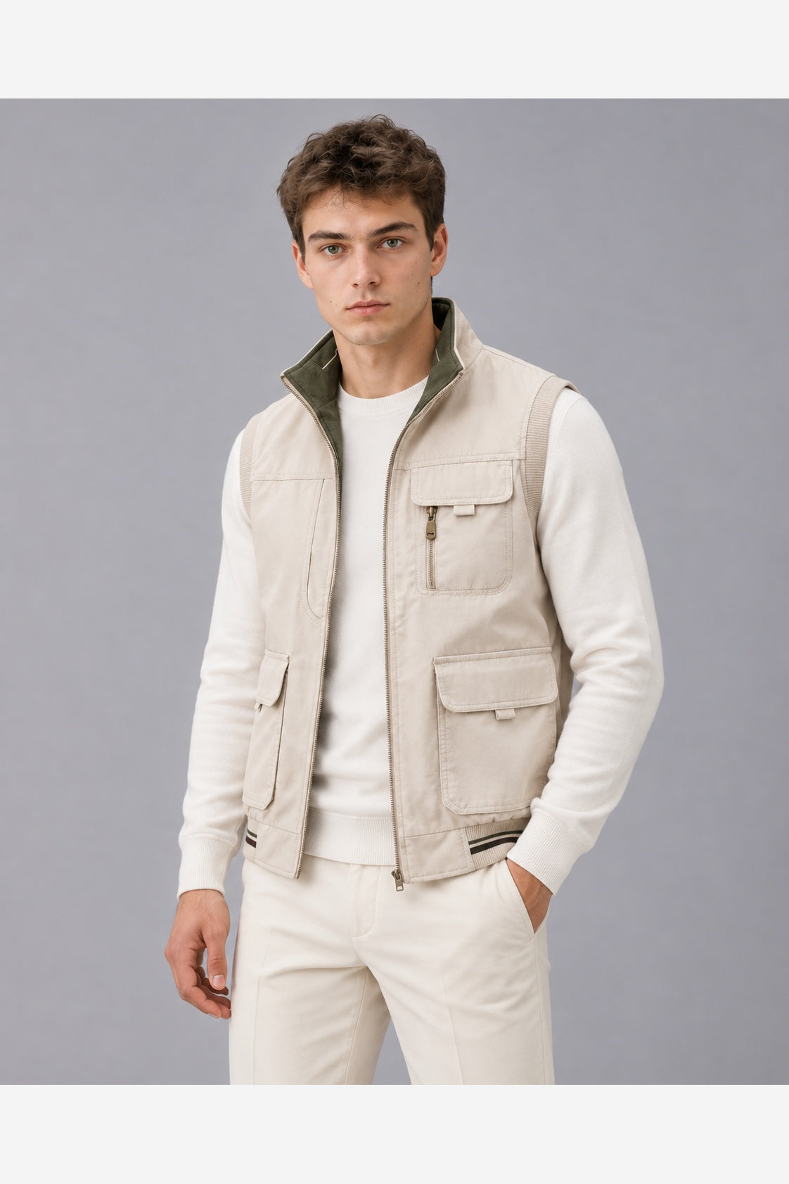 Men's Utility Gilet Multi Pocket – White