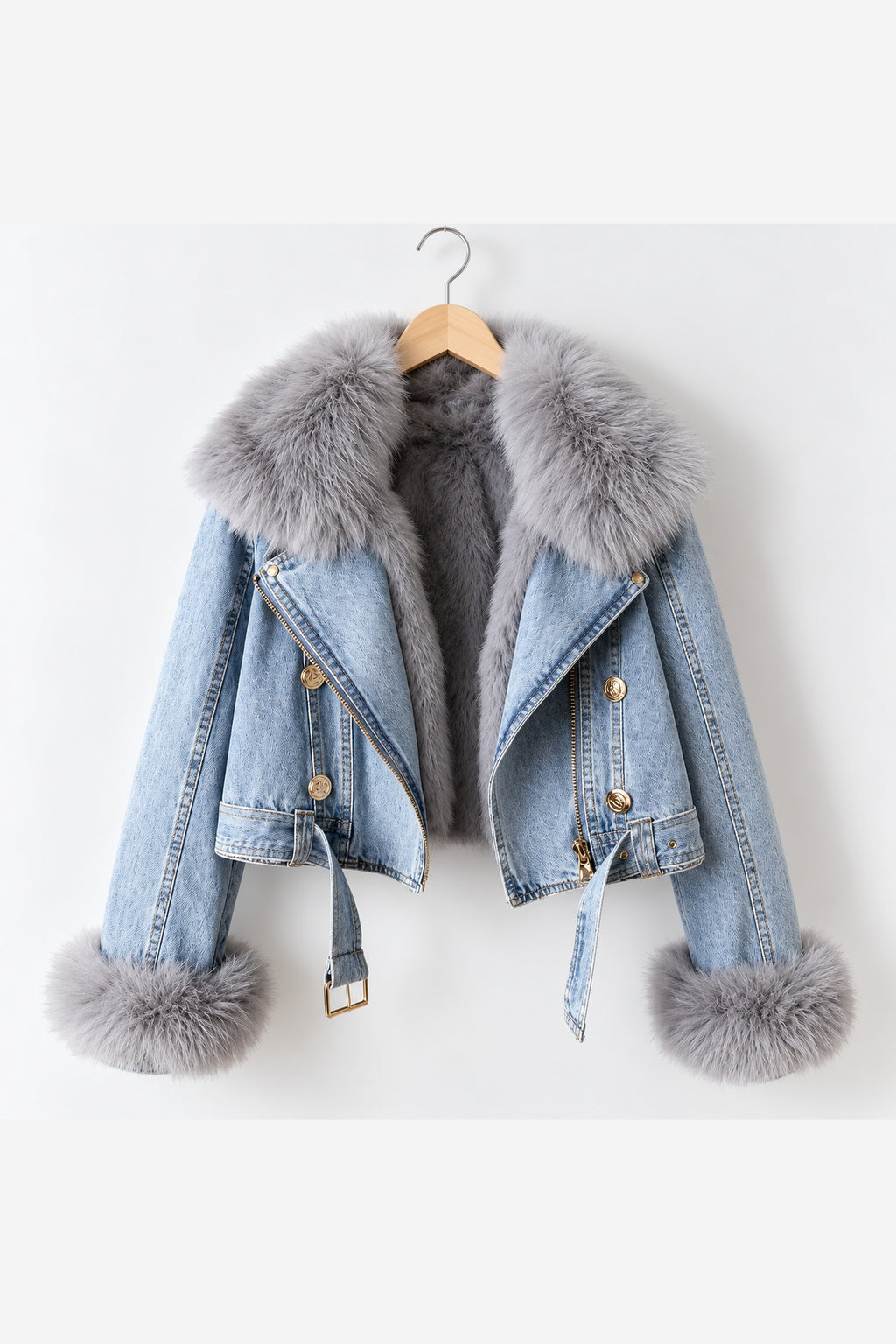 Women's Denim Jacket Faux Fur Collar – Light Blue