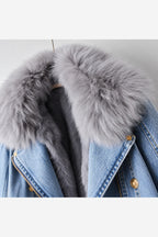 Women's Denim Jacket Faux Fur Collar – collar detail