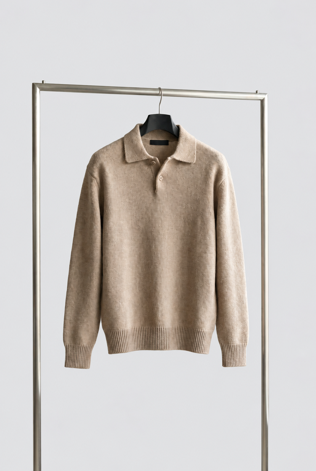 Men's Black Textured Knit Polo Jumper – on hanger