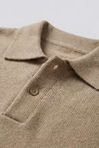 Men's Black Textured Knit Polo Jumper – collar detail