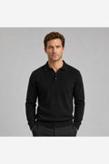 Men's Black Textured Knit Polo Jumper – Black