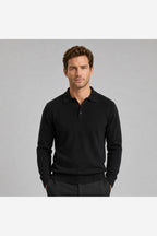 Men's Black Textured Knit Polo Jumper – Black