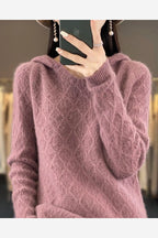 Women's Hooded Pointelle Knit Jumper – Rose