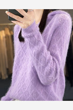 Women's Hooded Pointelle Knit Jumper – Purple