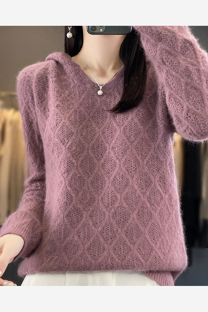 Women's Hooded Pointelle Knit Jumper – Rose