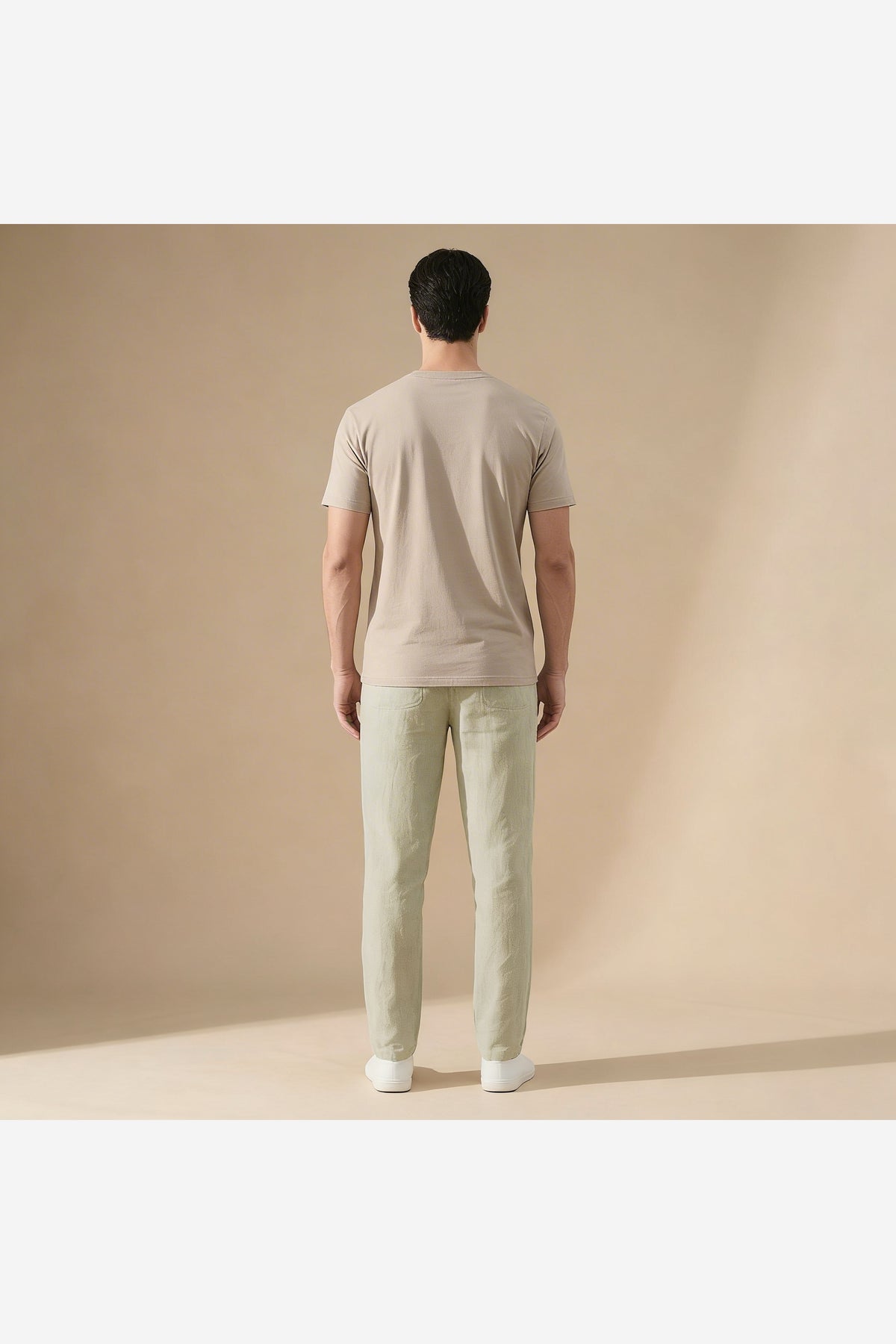 Men's Linen Look Trousers – Beige back view