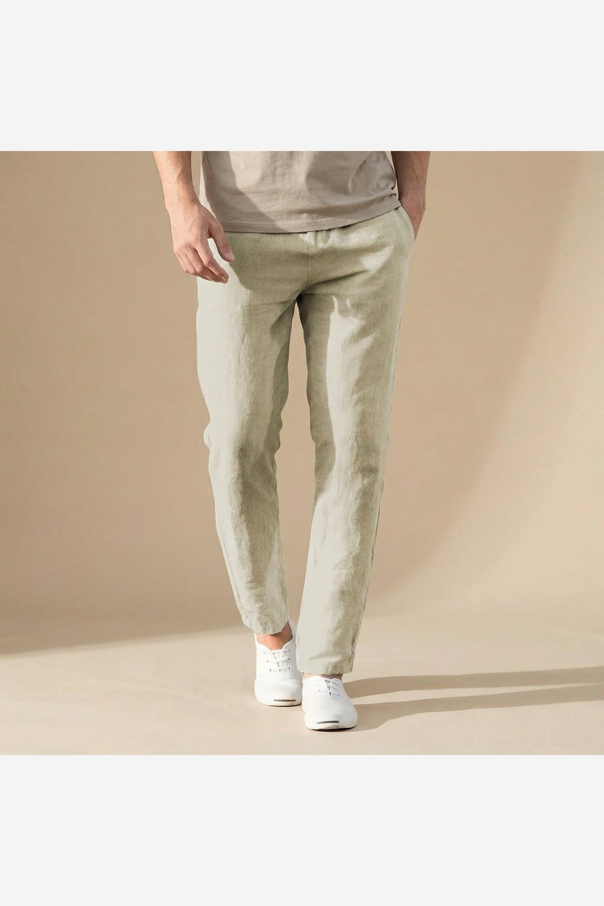 Men's Linen Look Trousers – Beige