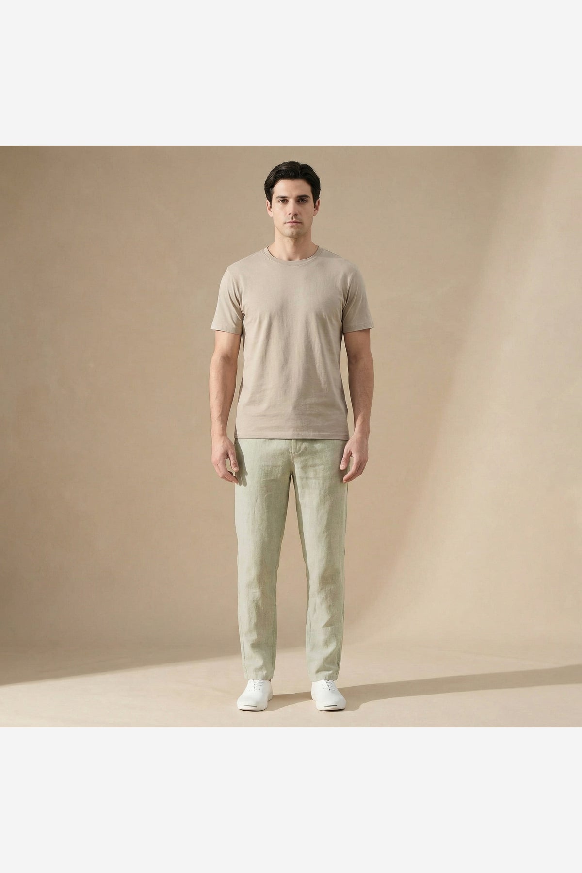 Men's Linen Look Trousers – Beige