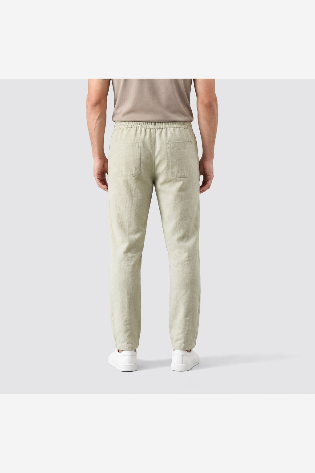 Men's Linen Look Trousers – Beige back view