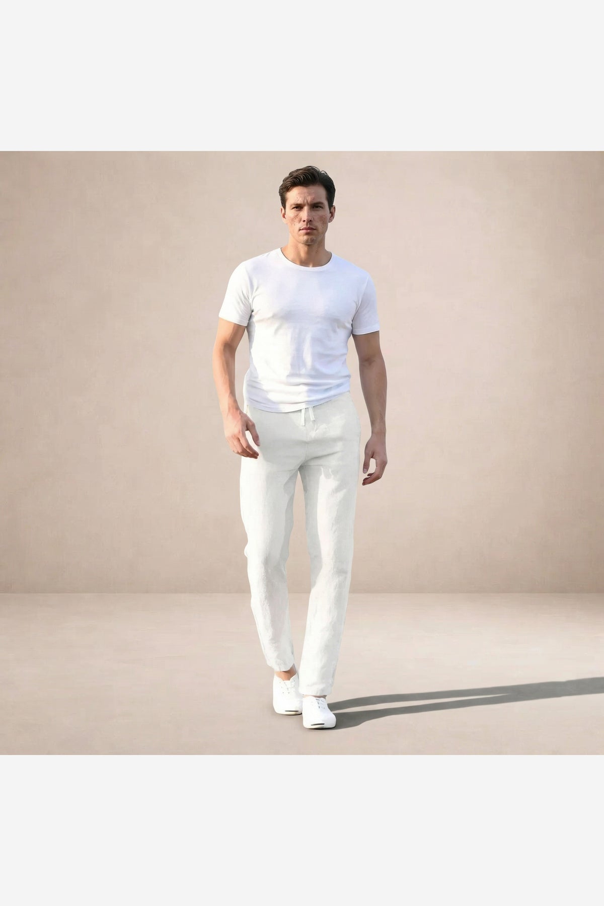 Men's Linen Look Trousers – White