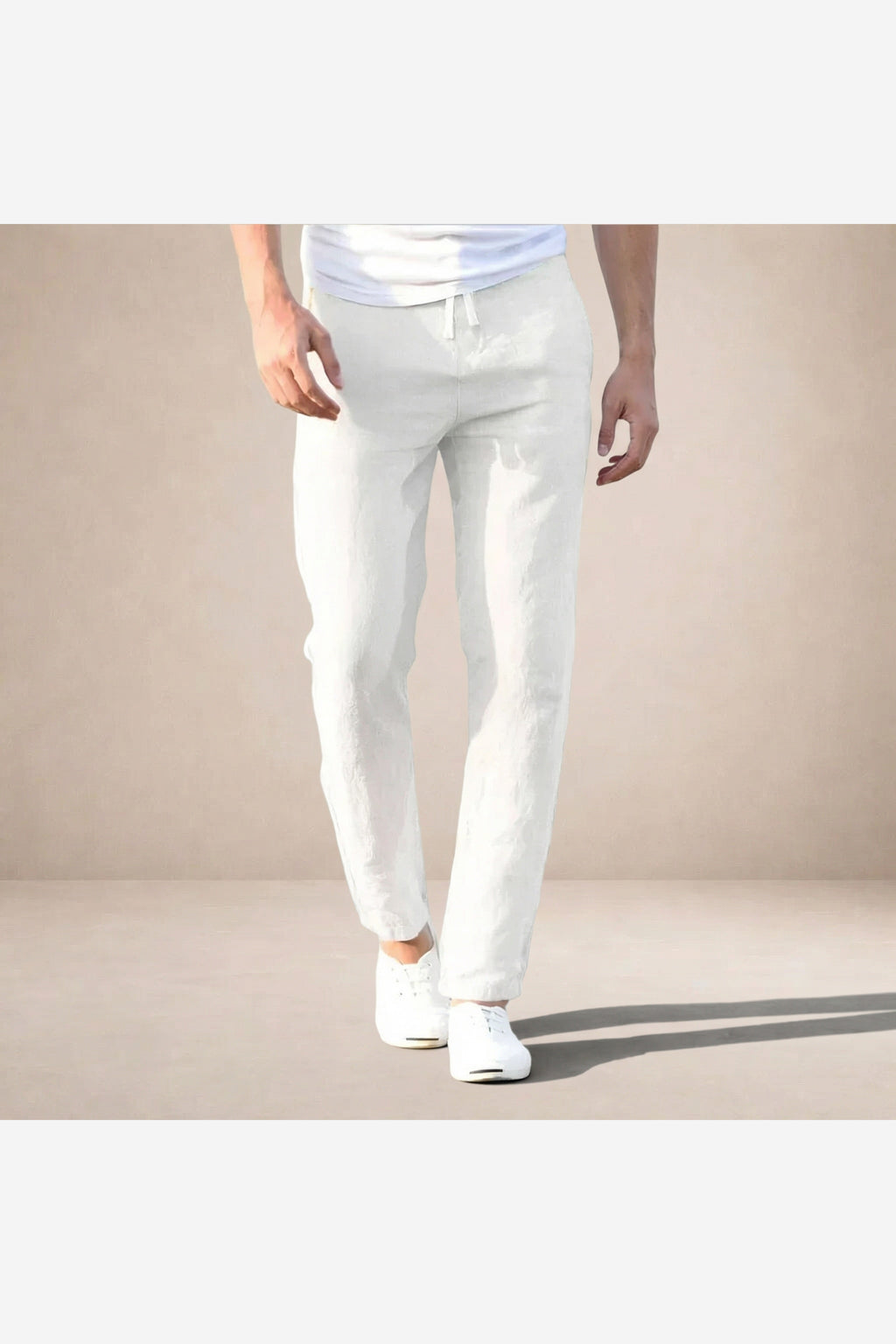 Men's Linen Look Trousers – White