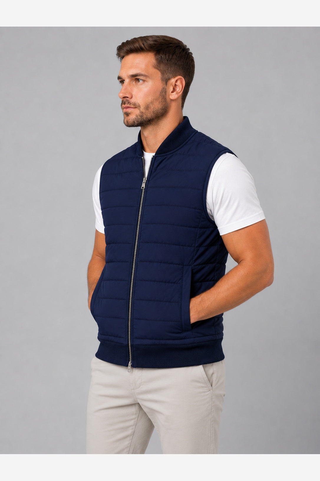 Men's Lightweight Quilted Gilet – Navy side view