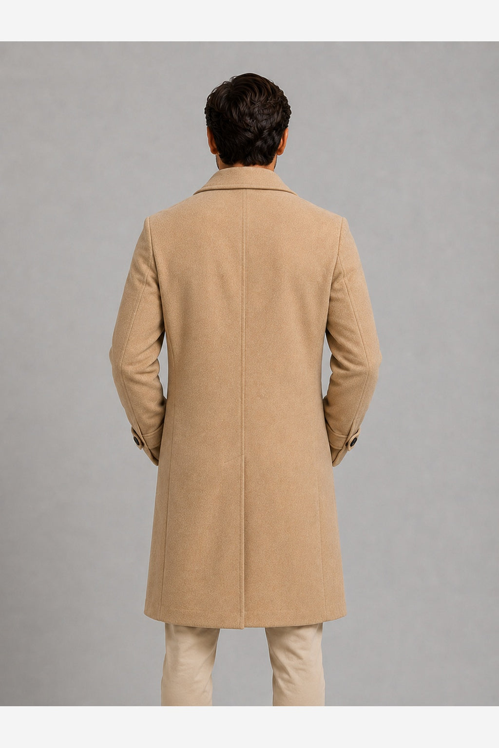 Men's Double Breasted Overcoat – Beige back view