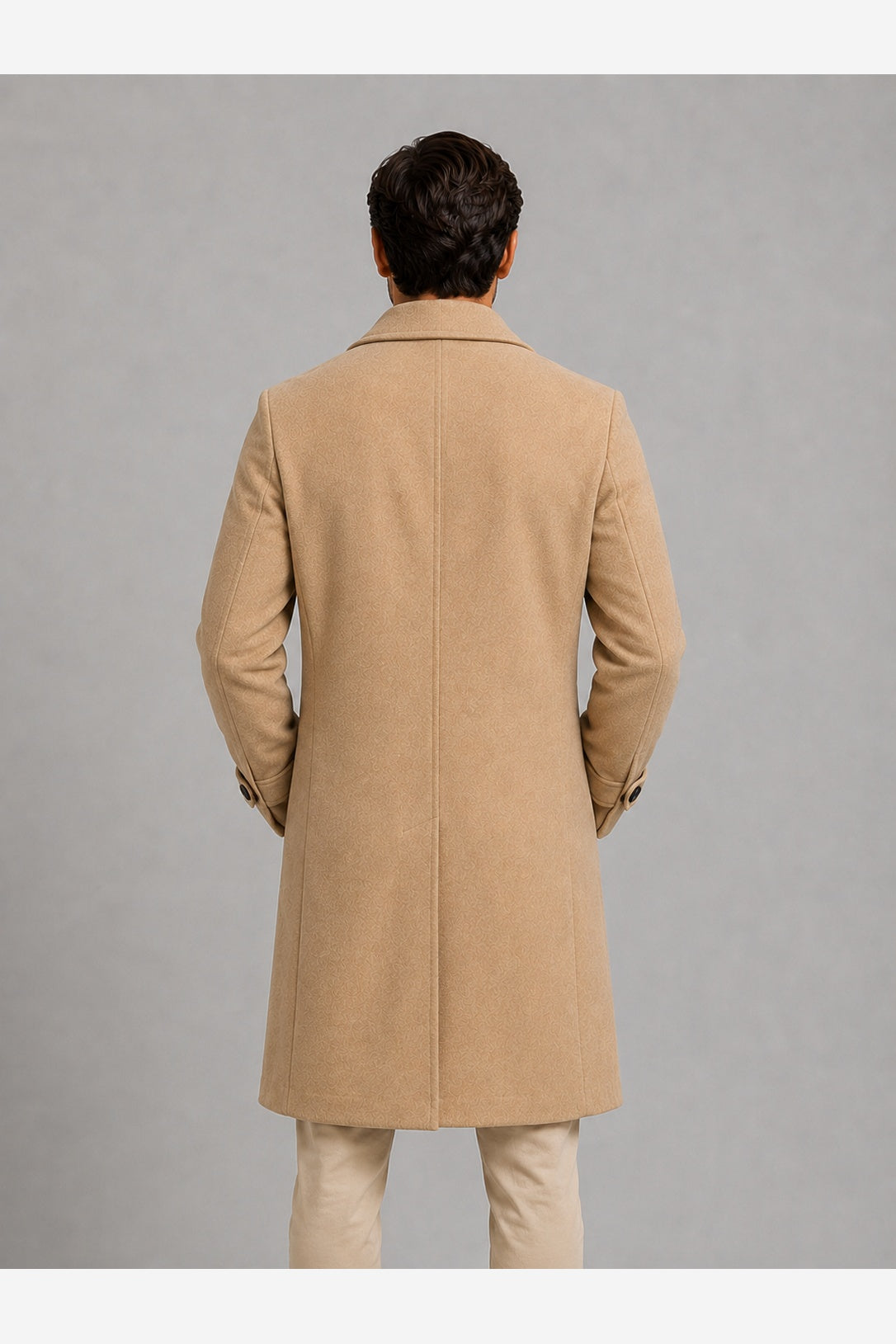 Men's Double Breasted Overcoat – Beige back view