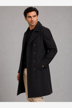 Men's Double Breasted Overcoat – Black side view
