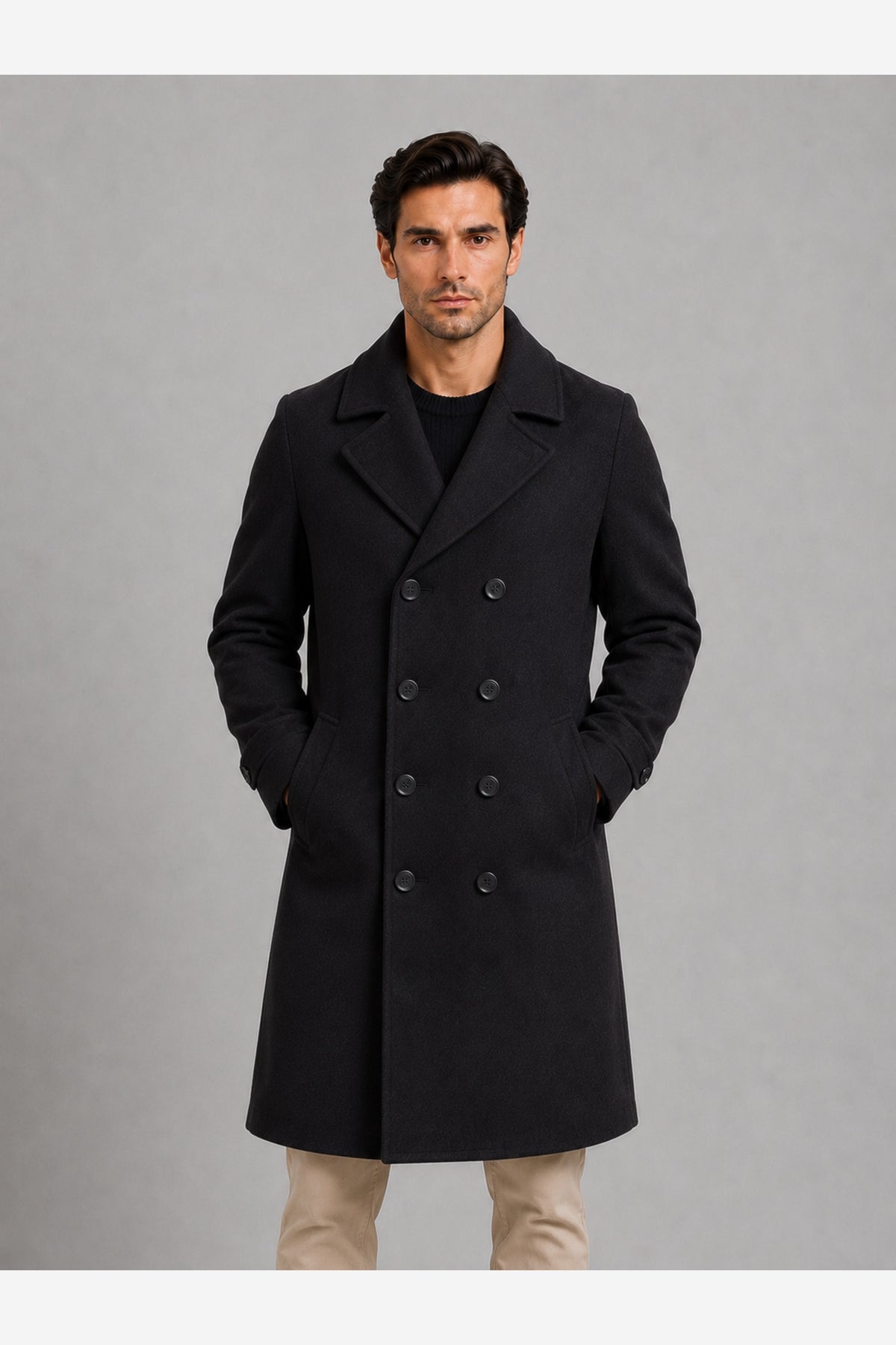 Men's Double Breasted Overcoat – Black