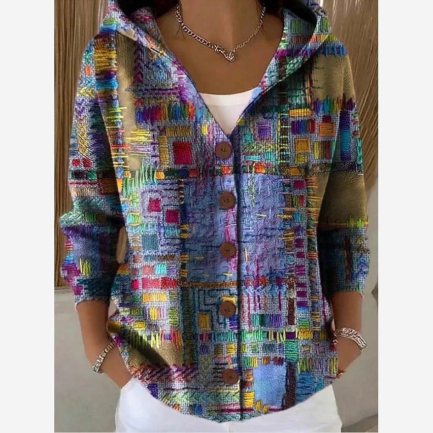 Women's Printed Hooded Cardigan – Multicolour Patchwork