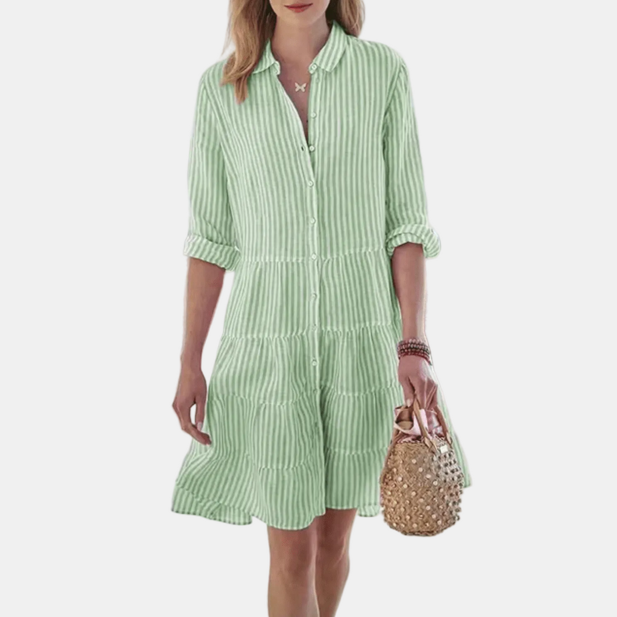 Mini robe rayée boutonnée pour femme