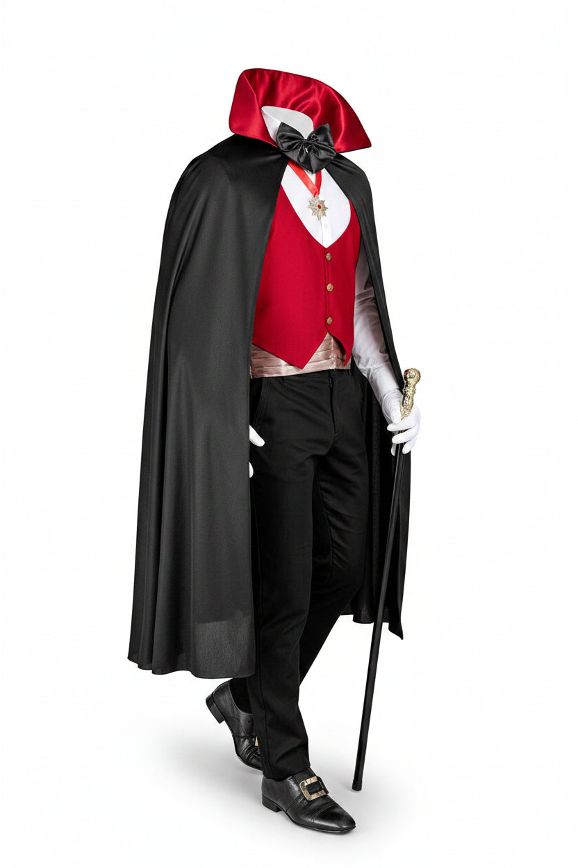 Men's Vampire Halloween Costume with Waistcoat, Cape and Bow Tie