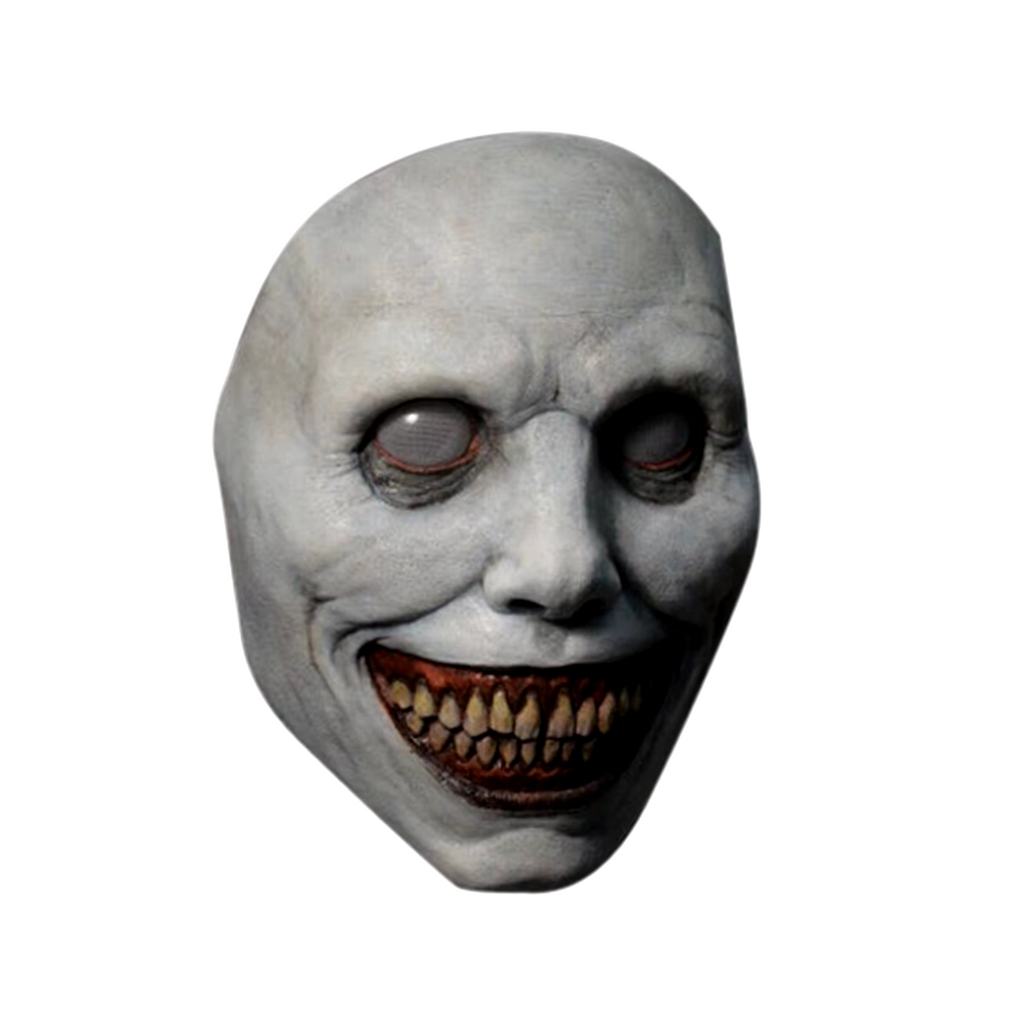 Masque de démon souriant terrifiant – accessoire de costume maléfique aux yeux blancs réalistes