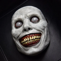 Masque de démon souriant terrifiant – accessoire de costume maléfique aux yeux blancs réalistes