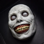 Masque de démon souriant terrifiant – accessoire de costume maléfique aux yeux blancs réalistes