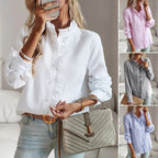 Women's Ruffle Trim Button Front Blouse