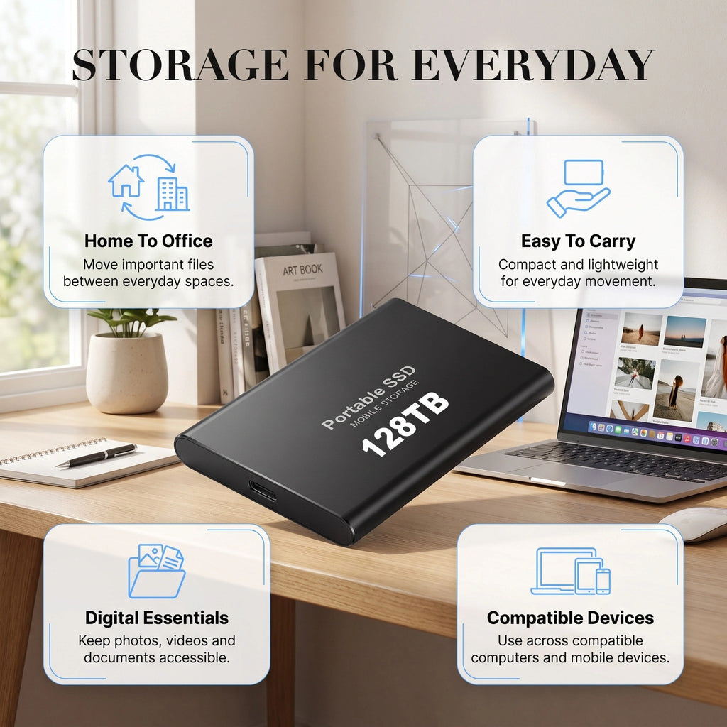 Portable External SSD 128TB Compact Storage Drive