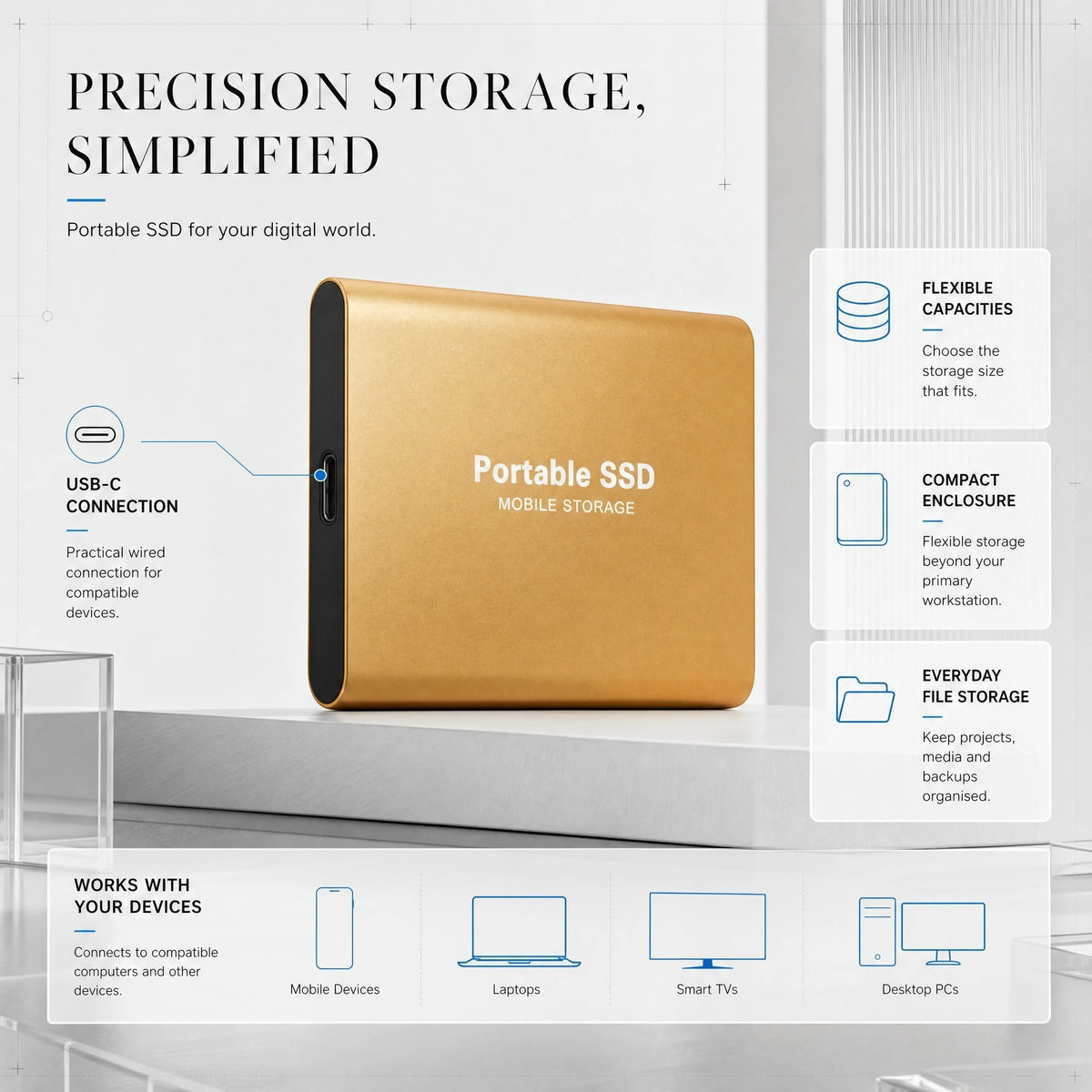 Portable SSD External Storage Drive with USB-C Port