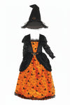 Children's Witch Halloween Costume with Pumpkin Dress and Hat