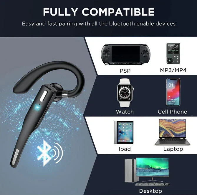Wireless Bluetooth Headset with Ear Hook and Charging Case