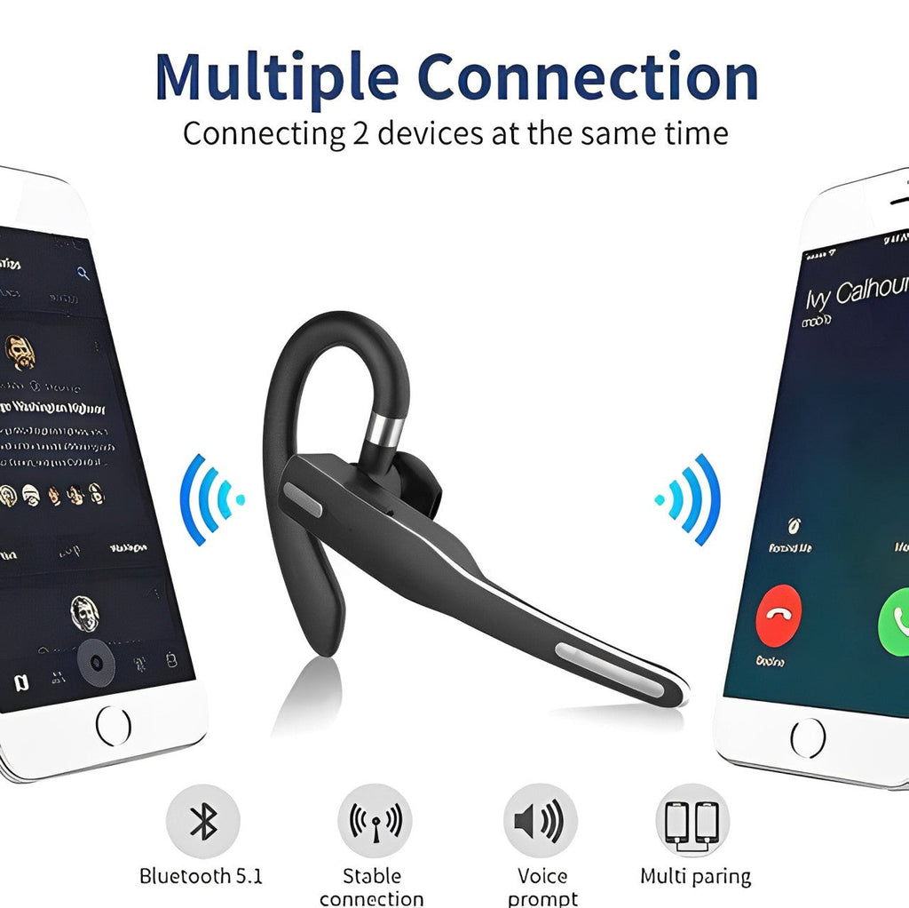 Vezeték nélküli Bluetooth-headset fülkampóval és töltőtokkal