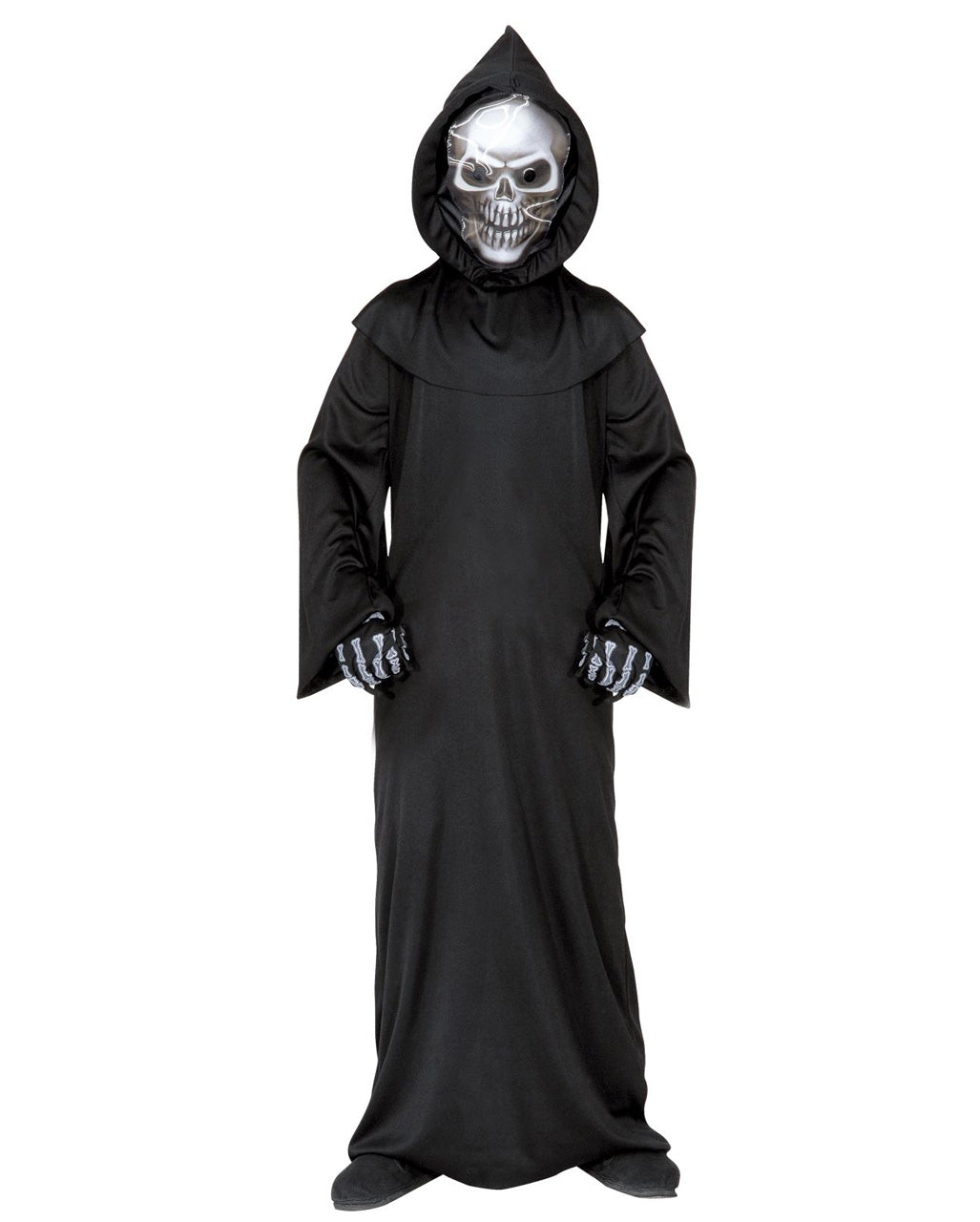 Gyermek kaszás Halloween-jelmez koponyamaszkkal és csuklyával
