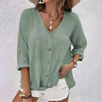 Women's V Neck Button Front Blouse Relaxed Fit