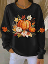 Sweat-shirt pour femme à col rond et manches longues, avec motif graphique de citrouille
