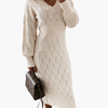 Textured Knitted Dress for Women with Round Neckline and Long Sleeves