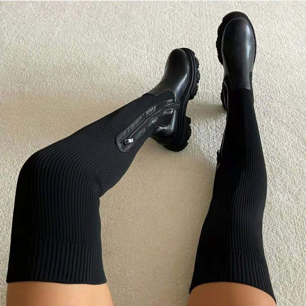 Women's Over The Knee Boots with Platform Sole and Stretch Fit