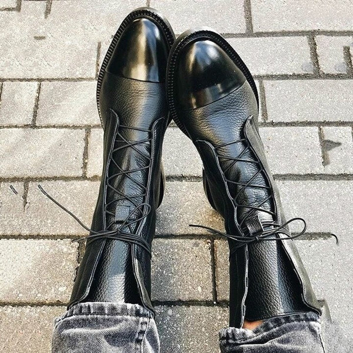 Women's Lace-Up Boots with Panelled Upper and Flat Sole