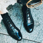 Women's Lace-Up Boots with Panelled Upper and Flat Sole