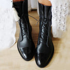 Women's Lace-Up Boots with Panelled Upper and Flat Sole