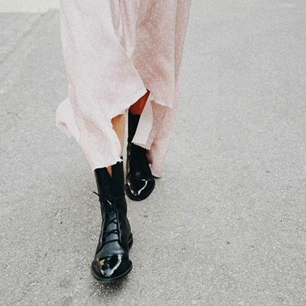Women's Lace-Up Boots with Panelled Upper and Flat Sole